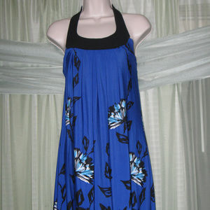 VANITY  Blue Black Halter Tied Bubble Midi Dress